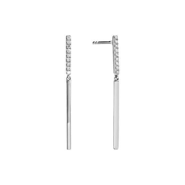 FE1981 925 Sterling Silver Pave Cubic Zirconia Vertical Bar Drop Stud Earrings