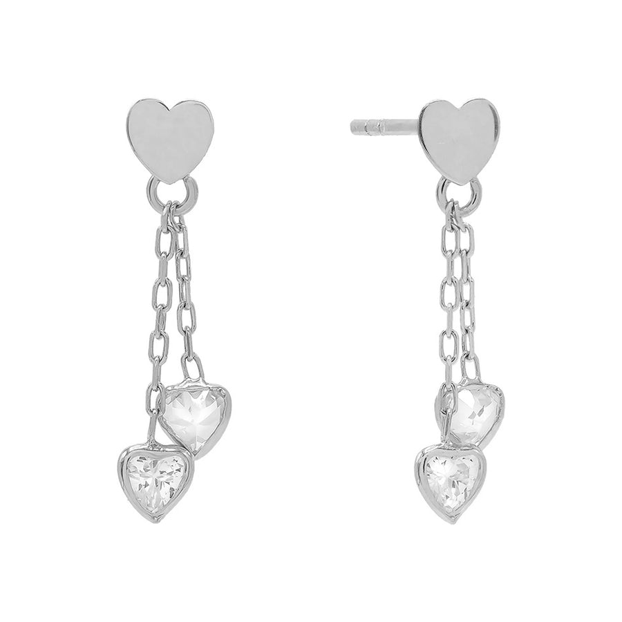 FE0602 925 Sterling Silver Dangling Cz Heart Stud Earrings