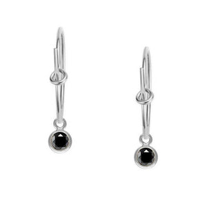 FE0027 925 Sterling Silver Little Black Cubic Zircon Hoop Earrings