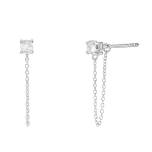 FE0734 925 Sterling Silver Square Crystal Chain Earrings