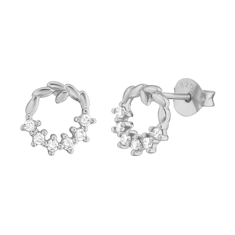 FE0052 925 Sterling Silver Sparkle Wreath Stud Earrings