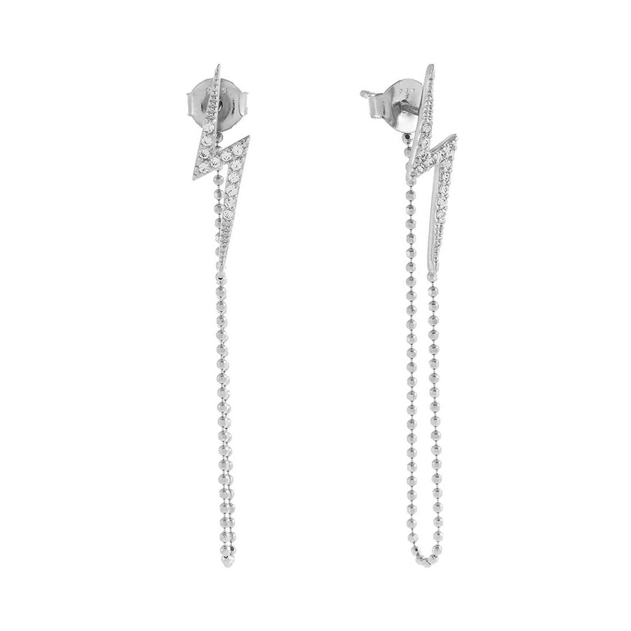 FE0593 925 Sterling Silver Pave Lightning Bolt Chain Earrings