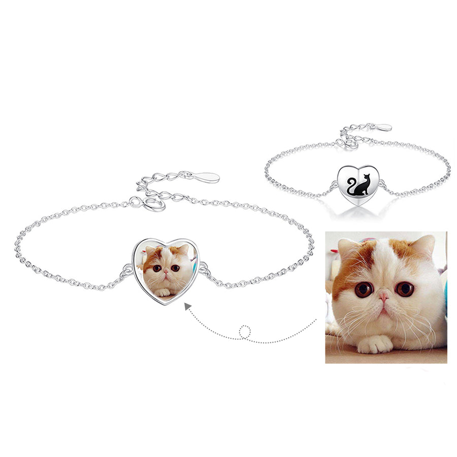XPYS1060 925 Sterling Silver Pet Cat Bracelet with Photo