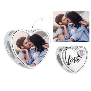 XPPY1048 925 Sterling Silver Lover Heart Photo Charm Bead