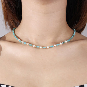 PN0045 925 Sterling Silver Dyed Blue Freshwater Pearl Bead Choker Necklace