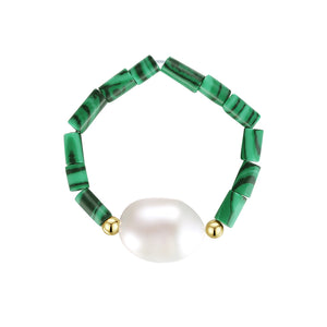 PR0001 PR0003 Green Stone Freshwater Pearl Elasticity Adjustable Ring