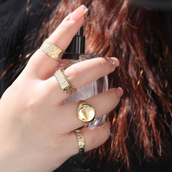 FJ0822 925 Sterling Silver Round Chunky Signet Open Ring For Women