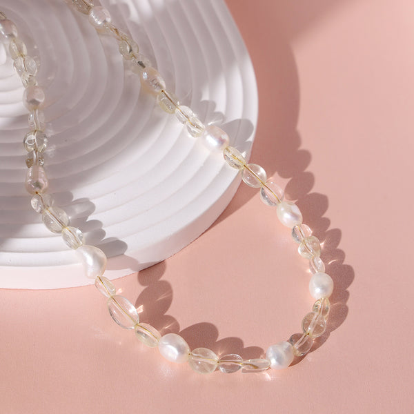 PN0010 925 Sterling Silver Dainty Crystal Women Pearl Necklace