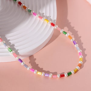 PN0013 925 Sterling Silver Colorful Bead Necklace With Pearl