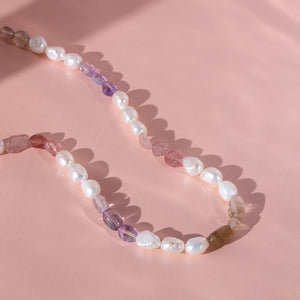 PN0056 925 Sterling Silver Colorful Stone & Freshwater Pearl Choker Necklace