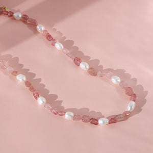PN0007 925 Sterling Silver Pink Crystal Stone Freshwater Pearl Necklace