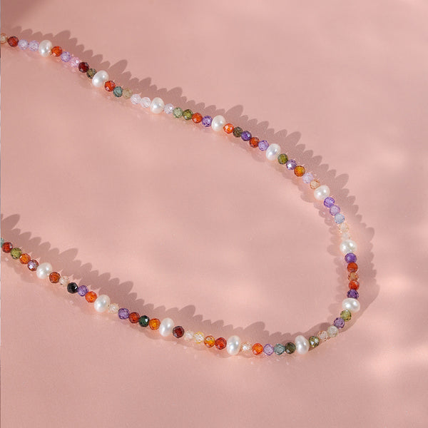PN0026 925 sterling silver Colorful Bead Stone Freshwater Pearl Necklace