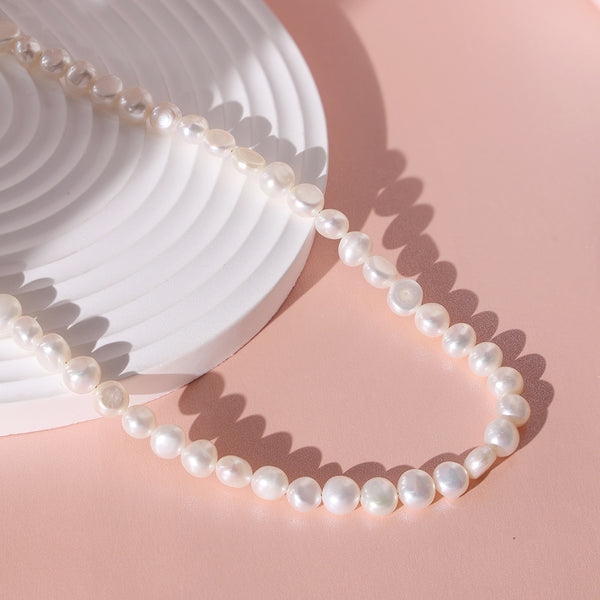 PN0049 925 Sterling Silver 7-8MM White Freshwater Pearl Choker Necklaces