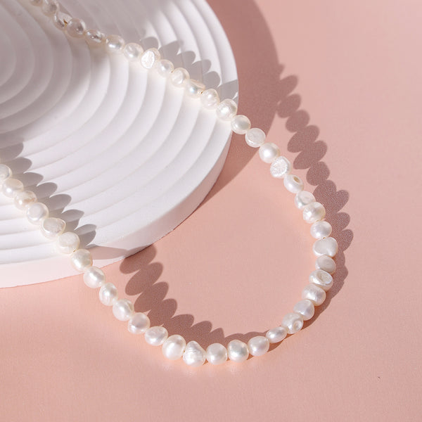 PN0048 925 Sterling Silver 5-6MM White Freshwater Pearl Choker Necklaces