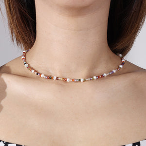 PN0026 925 sterling silver Colorful Bead Stone Freshwater Pearl Necklace
