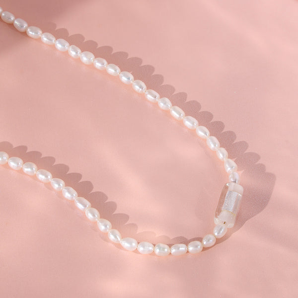 PN0041 925 Sterling Silver 4MM Freshwater Pearl Blue Cuboid Choker Necklace