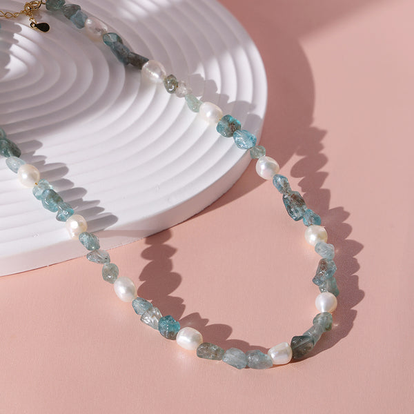 PN0009 925 Sterling Silver Blue Crystal Frehwater Pearl Necklace