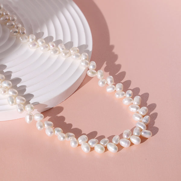 PN0053 925 Sterling Silver 5-6MM Freshwater Pearl Women Choker Necklace