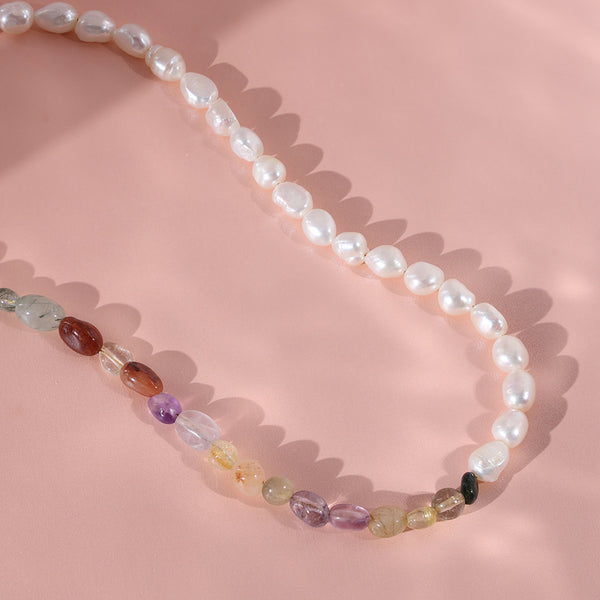 PN0025 925 sterling silver Colorful Stone & Freshwater Pearl Necklace