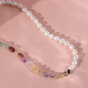 PN0025 925 sterling silver Colorful Stone & Freshwater Pearl Necklace