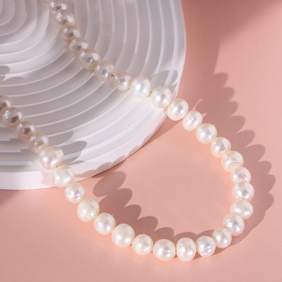 PN0050 925 Sterling Silver 8-9MM Round Freshwater Pearl Choker Necklace
