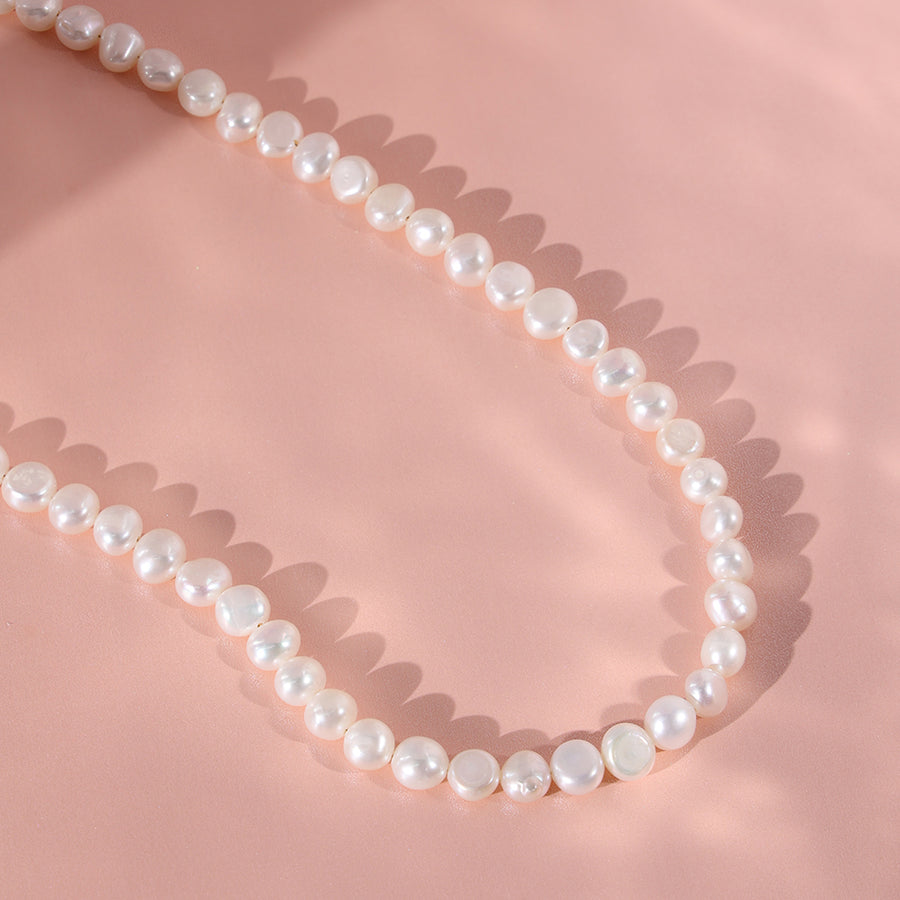 PN0049 925 Sterling Silver 7-8MM White Freshwater Pearl Choker Necklaces