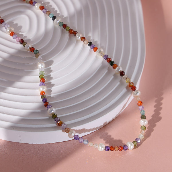 PN0026 925 sterling silver Colorful Bead Stone Freshwater Pearl Necklace