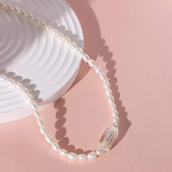 PN0041 925 Sterling Silver 4MM Freshwater Pearl Blue Cuboid Choker Necklace