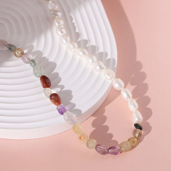 PN0025 925 sterling silver Colorful Stone & Freshwater Pearl Necklace