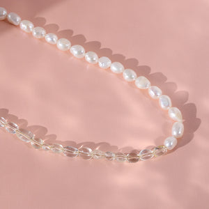 PN0020 925 Sterling Silver Freshwater Pearl Yellow Crystal Bead Necklace