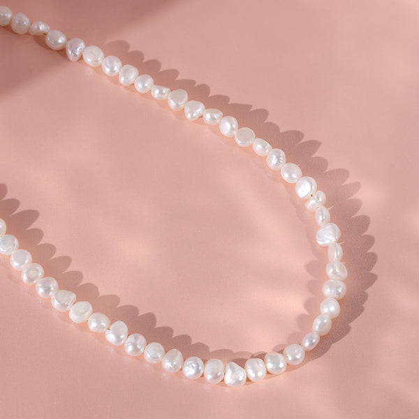 PN0048 925 Sterling Silver 5-6MM White Freshwater Pearl Choker Necklaces