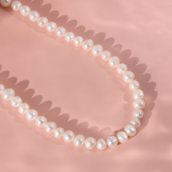 PN0050 925 Sterling Silver 8-9MM Round Freshwater Pearl Choker Necklace
