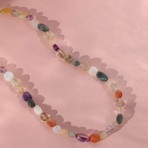 PN0015 925 Sterling Silver Colorful Stone Bead Necklace With Freshwater Pearl