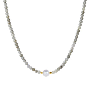 PN0036 925 sterling silver 4MM Glitter Stone Bead Pearl Women Necklace