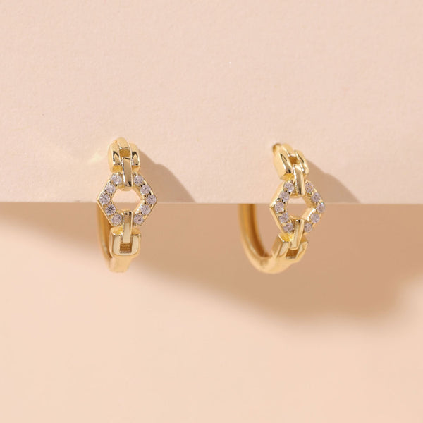 YHE0398 925 Sterling Silver Gold Cubic Zirconia Huggie Earring
