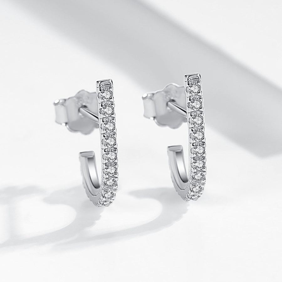 FE0682 925 Sterling Silver Arc Diamond Hoop Earrings