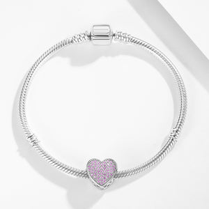 XPPY1069 925 Sterling Silver Pink Heart Love Photo charm