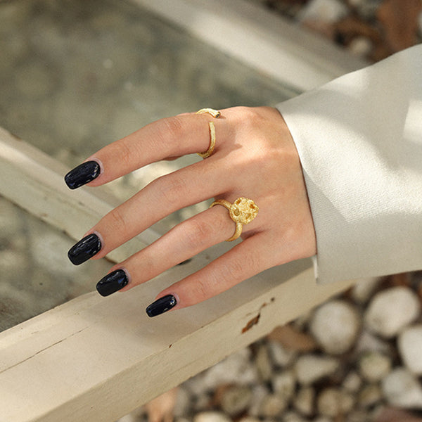 RHJ1119 925 Sterling Silver Textured Hollow Ball Women Open Ring