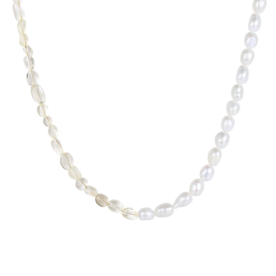 PN0020 925 Sterling Silver Freshwater Pearl Yellow Crystal Bead Necklace