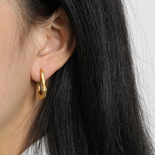 RHE1085 925 Sterling Silver Trendy Irregular Chunky Hoops Earring