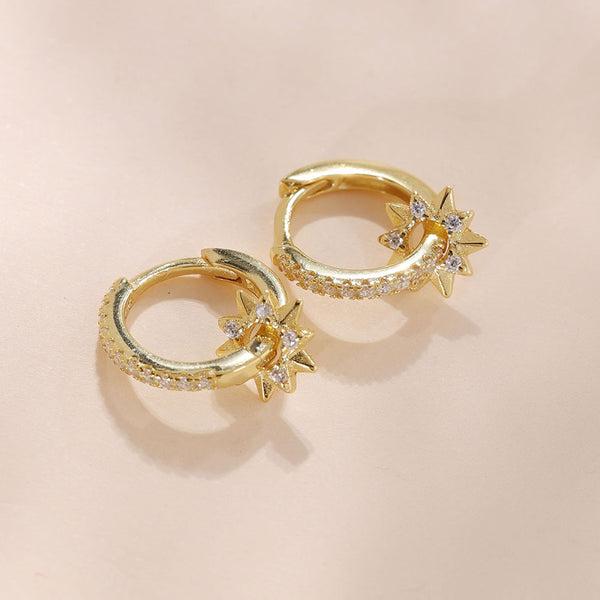 YHE0371 925 Sterling Silver Brigh Sun Hoop Earring With Cubic Zirconia