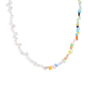 FX0722 925 Sterling Silver Freshwater Pearl Colorful Stone Necklace
