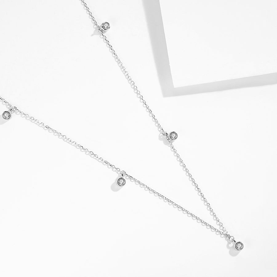 FX0286 925 Sterling Silver Diamonds Beaded Necklace