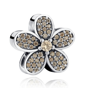 PY1146 925 Sterling Silver Flower Zircon Charms Beads