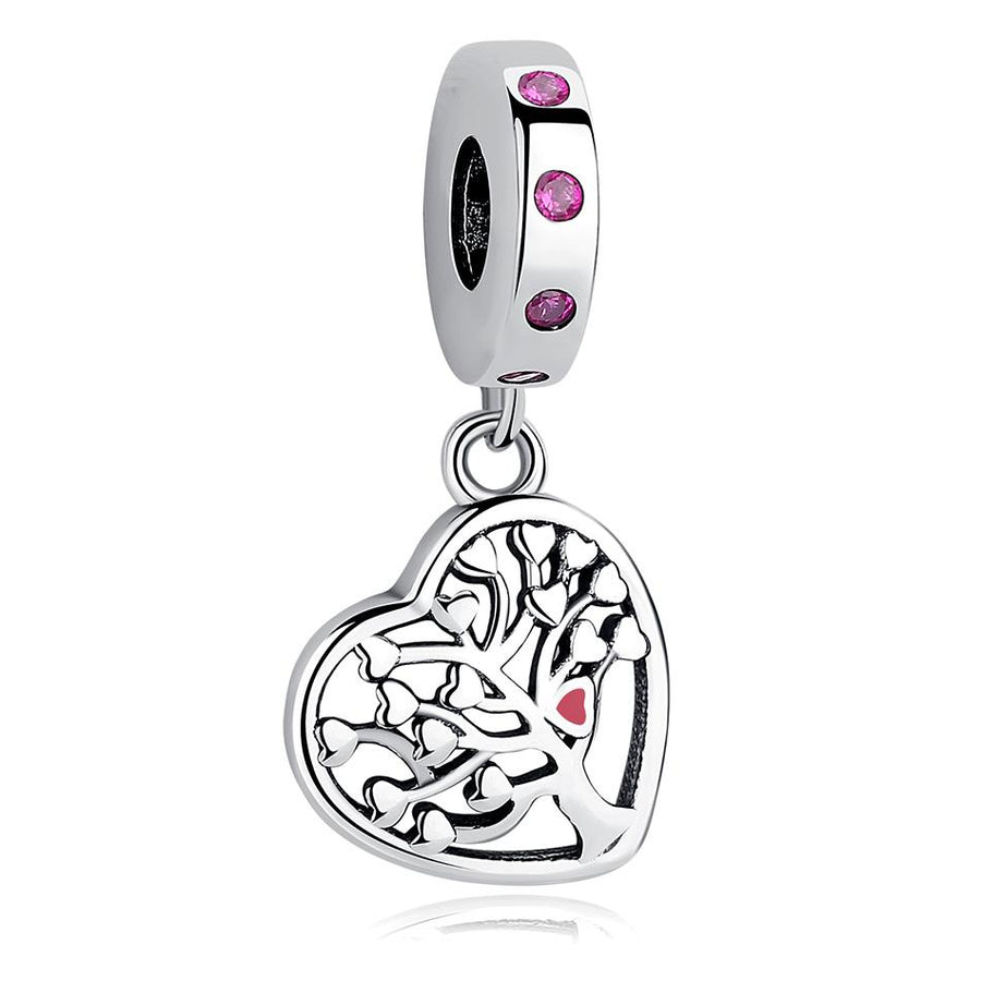 PY1494 925 Sterling Silver Family Tree Love Heart Charm
