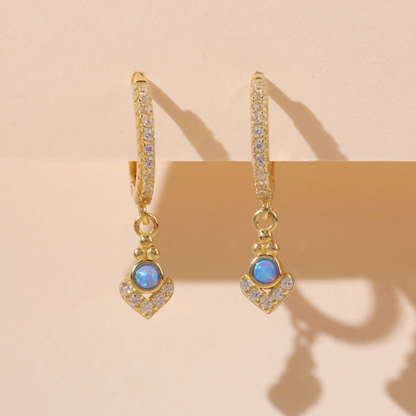 YHE0362 925 Sterling Silver Bohemia Blue Opal & CZ Dangle Earring