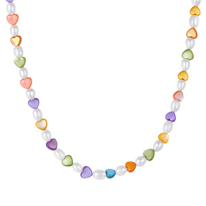 PN0012 925 Sterling Silver Rainbow Heart 5MM Pearl Necklace For Women