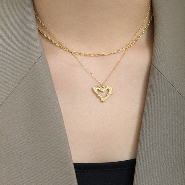 RHX1034 925 Sterling Silver Irregular Heart Women Necklace