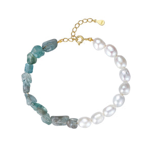PB0015 925 Sterling Silver Blue Apatite Stone And Freshwater Pearl Bracelet