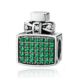 BA33 925 Sterling Silver Green Perfume Bottle Bow Knot Bead Charms
